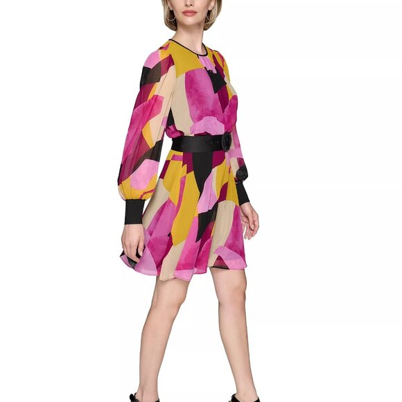 NWT! Karl Lagerfeld Dress! ONLY $69!RETAIL $165! Geo-Print Chiffon Dress Size 14 - Picture 2 of 3